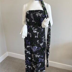 Velvet Floral Halter Maxi Dress
